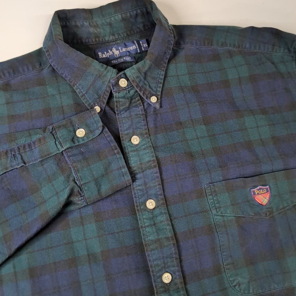 Polo Ralph Lauren Plaid Long Sleeve Button Big Shirt Crest Logo‎ Tartan XL